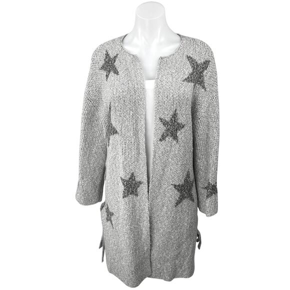 Cupcakes and Cashmere Gray Stars Open Mid Length Cardigan Sweater Top Size M - Picture 1 of 5